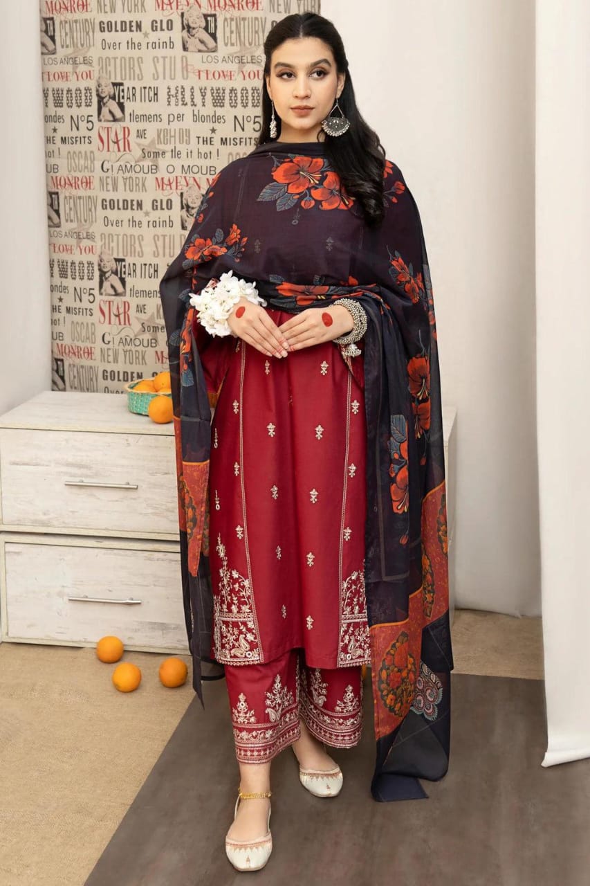 3 Pcs Urge Women's Unstiched Embroidered Suit
