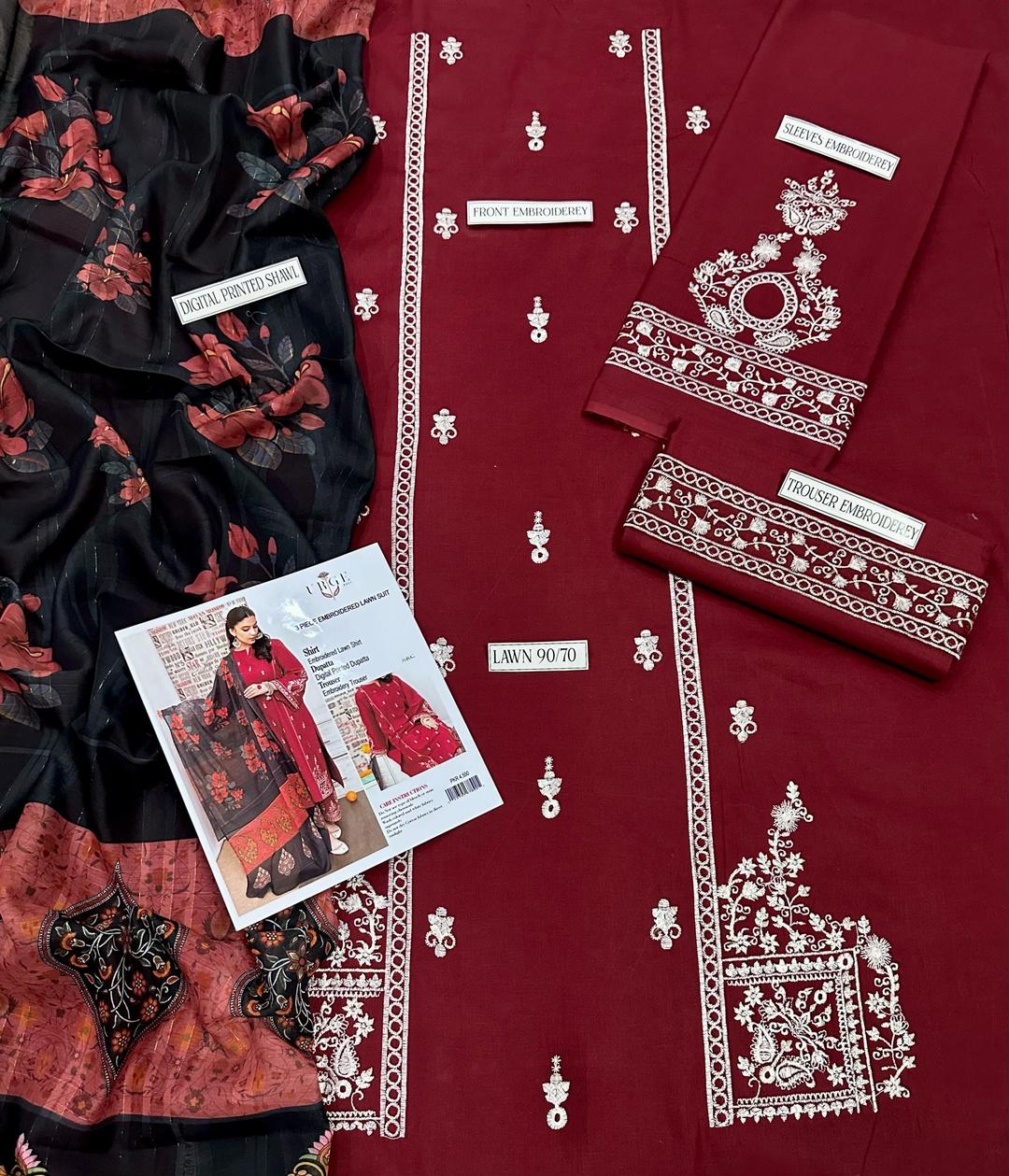 3 Pcs Urge Women's Unstiched Embroidered Suit