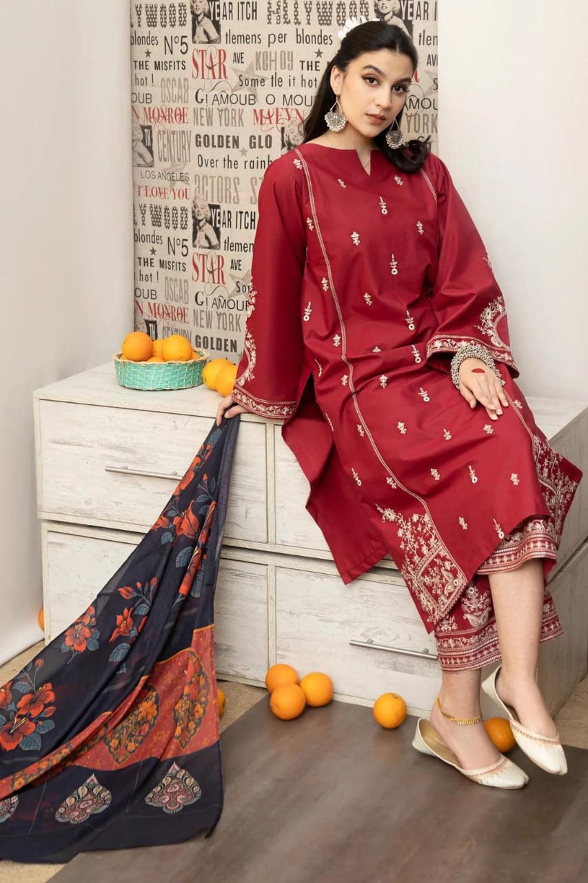 3 Pcs Urge Women's Unstiched Embroidered Suit