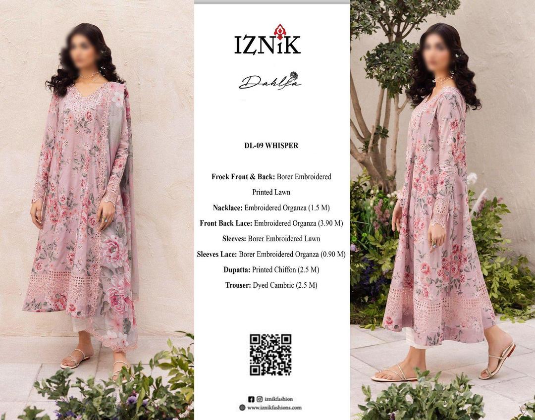 3 Pcs Iznik Women's Unstiched Embroidered Suit