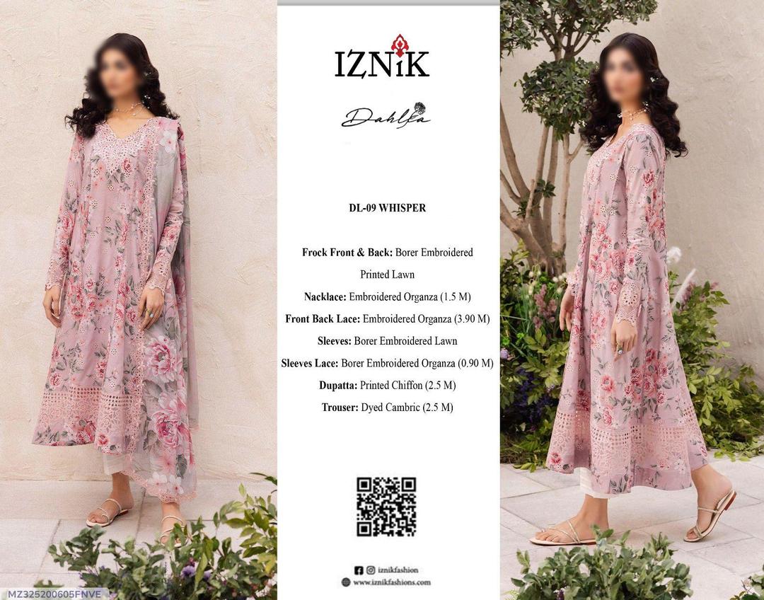 3 Pcs Iznik Women's Unstiched Embroidered Suit